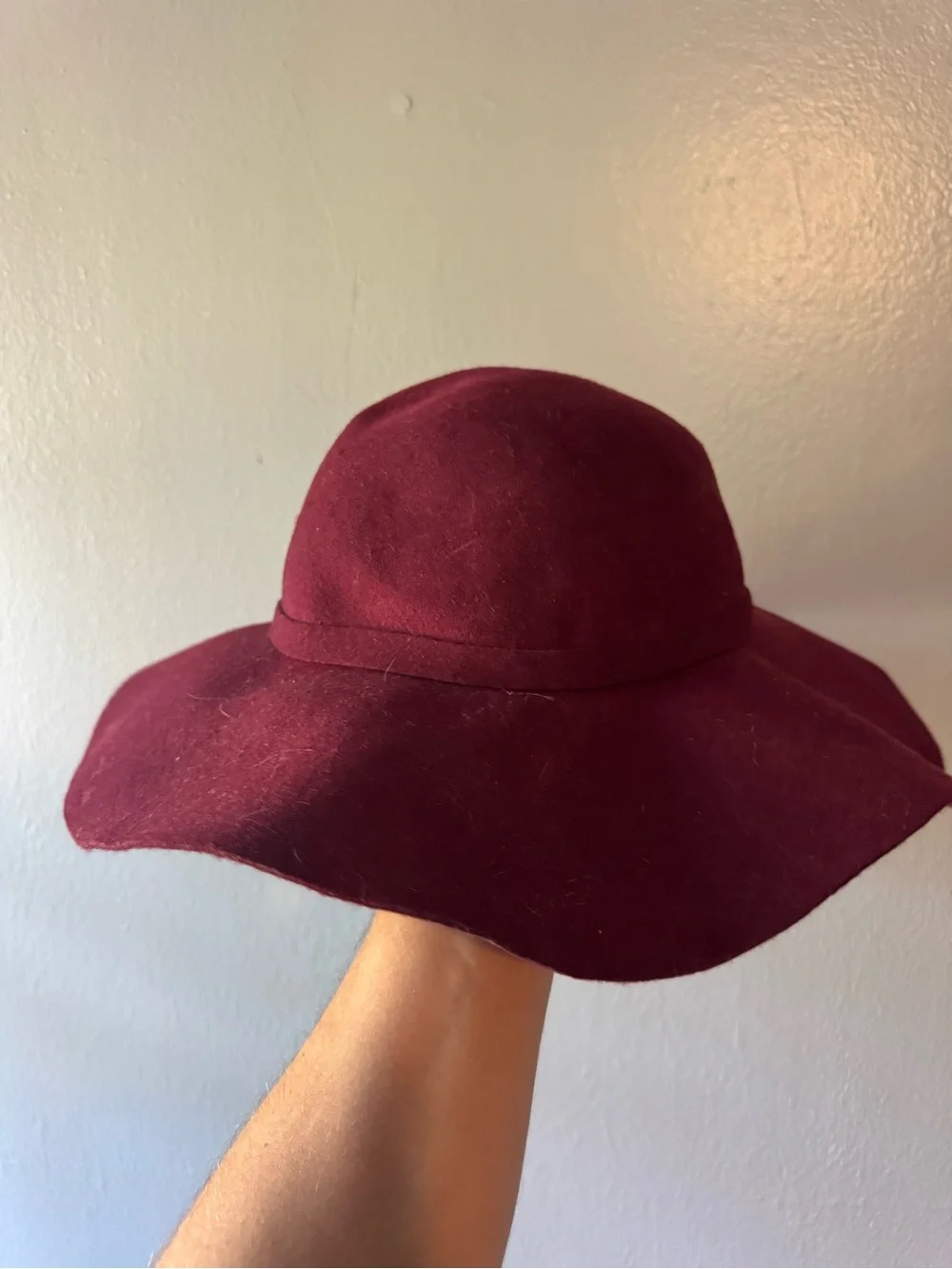 Burgundy Wide Brim Hat 100% Wool Boho